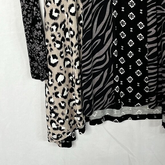 LOGO Lori Goldstein Long Sleeve Mixed Print Black Knit‎ Tunic Blouse Size Medium - Picture 4 of 9